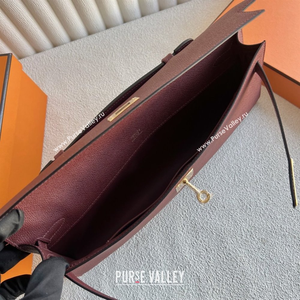Hermes Kelly Cut Clutch Bag in Original Epsom Leather CK55 Hermes Red/Gold (Full Handmade) (XYA-25120317)