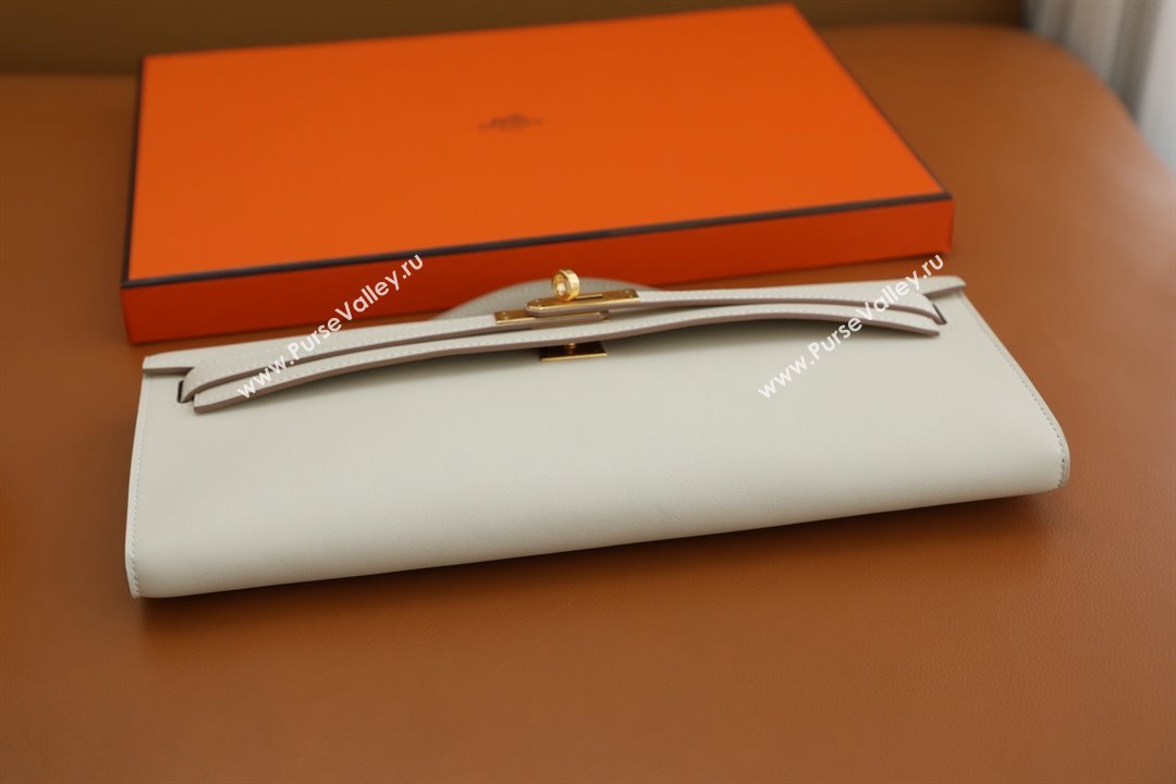 Hermes Kelly Cut Clutch Bag in Original Swift Leather Milk Shake White/Gold (Full Handmade) (XYA-25120307)