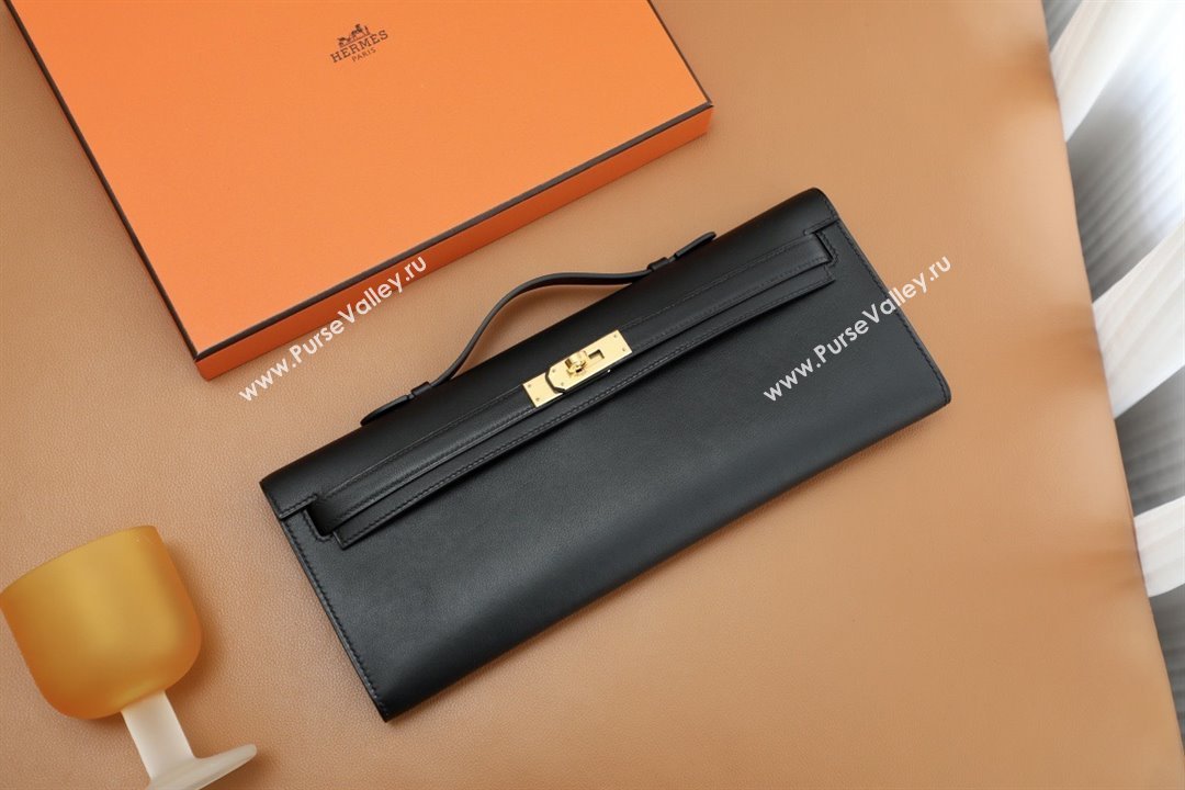 Hermes Kelly Cut Clutch Bag in Original Swift Leather Black/Gold (Full Handmade) (AYA-25120308)