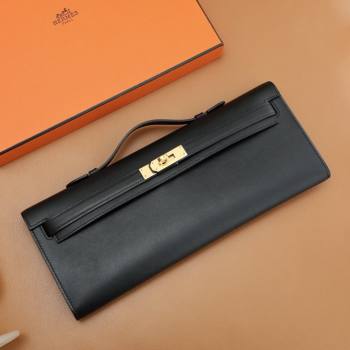 Hermes Kelly Cut Clutch Bag in Original Swift Leather Black/Gold (Full Handmade) (AYA-25120308)