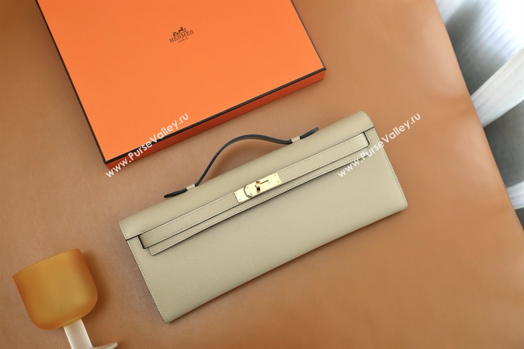 Hermes Kelly Cut Clutch Bag in Original Epsom Leather Trench Grey/Gold (Full Handmade) (AYA-25120310)