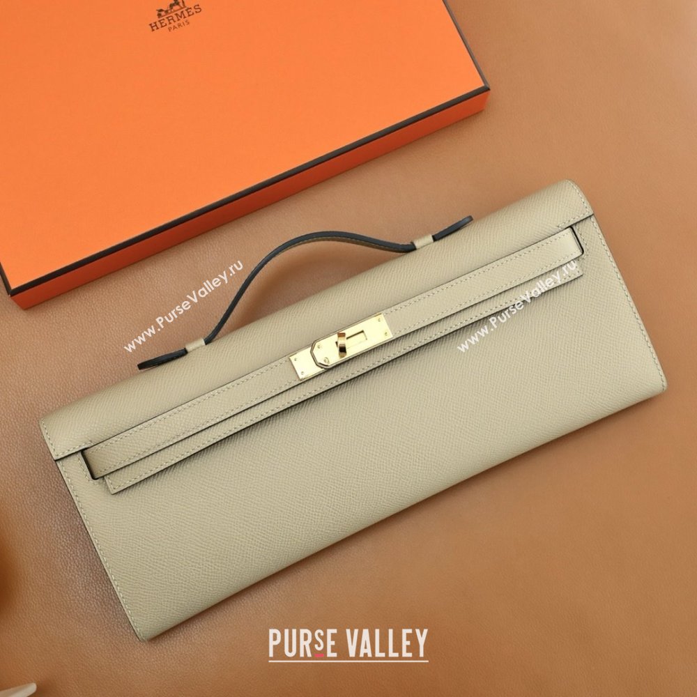 Hermes Kelly Cut Clutch Bag in Original Epsom Leather Trench Grey/Gold (Full Handmade) (AYA-25120310)