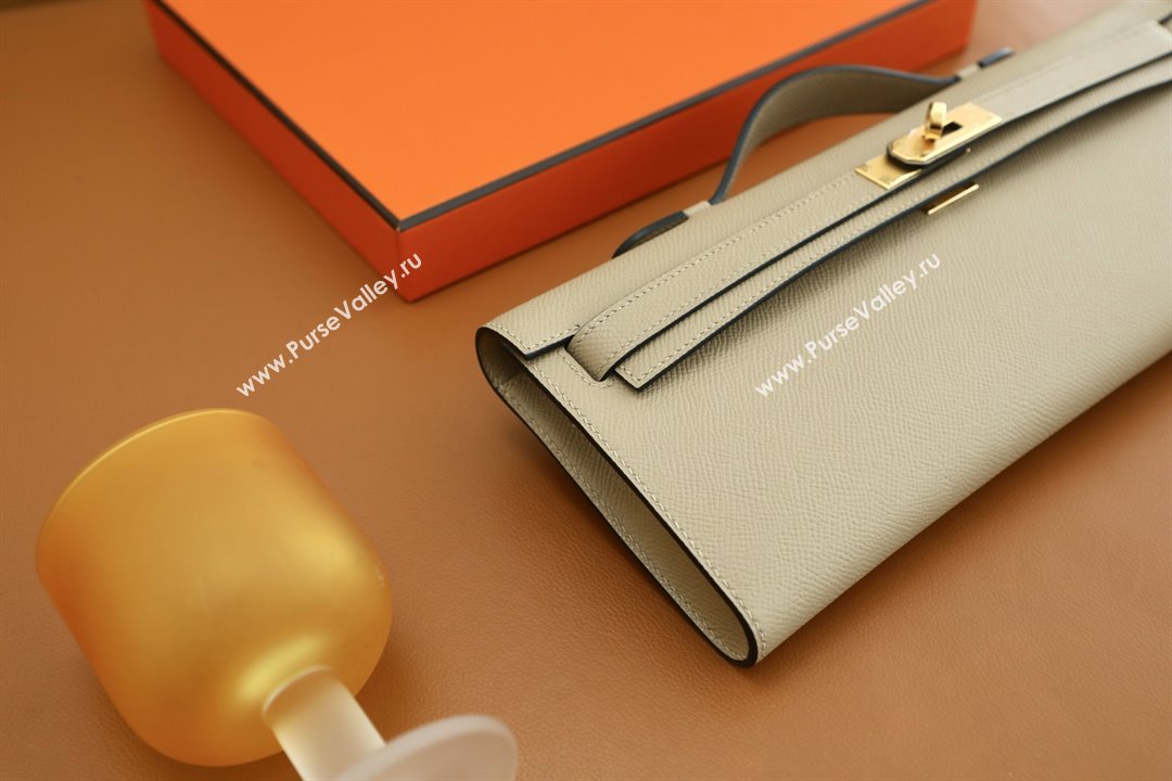 Hermes Kelly Cut Clutch Bag in Original Epsom Leather Trench Grey/Gold (Full Handmade) (AYA-25120310)