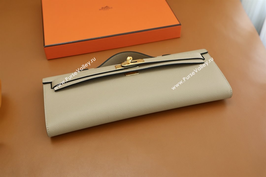Hermes Kelly Cut Clutch Bag in Original Epsom Leather Trench Grey/Gold (Full Handmade) (AYA-25120310)