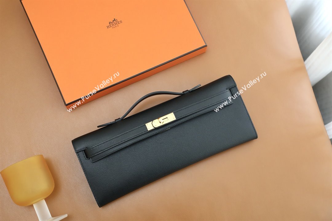 Hermes Kelly Cut Clutch Bag in Original Epsom Leather Black/Gold (Full Handmade) (AYA-25120314)