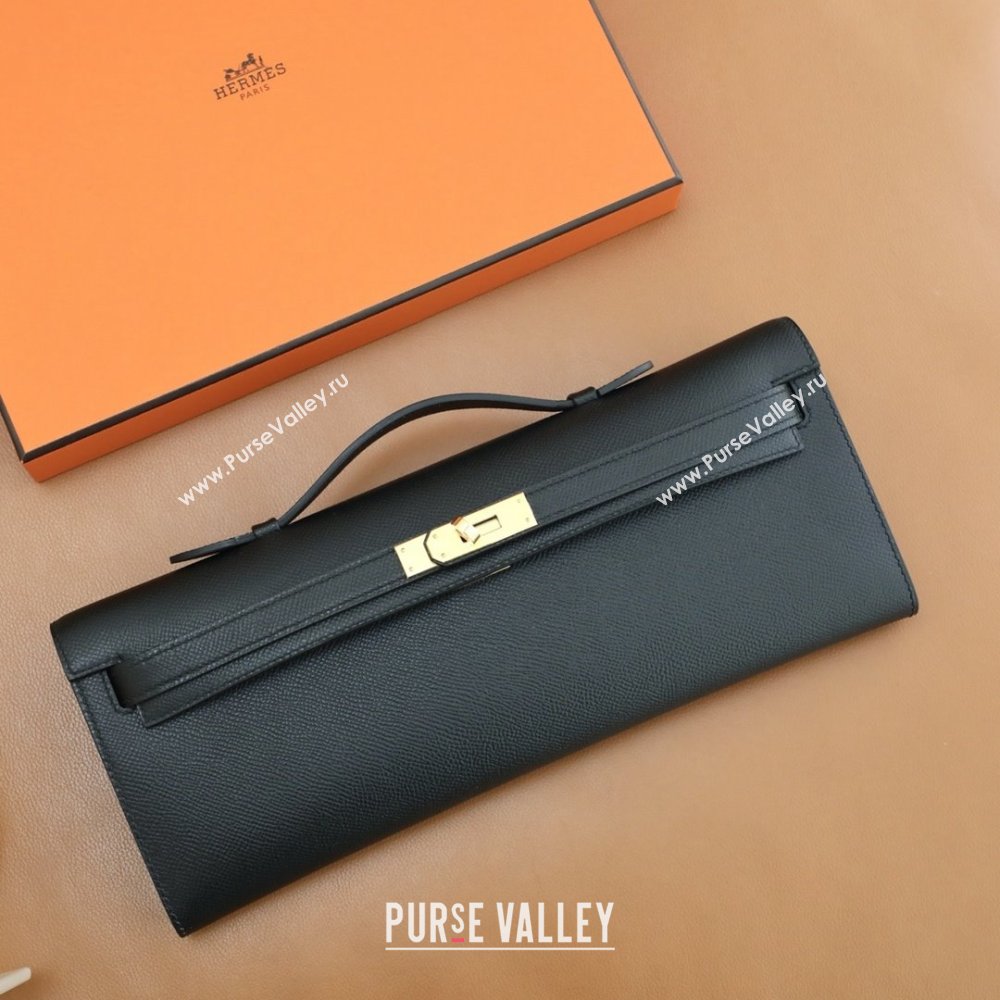 Hermes Kelly Cut Clutch Bag in Original Epsom Leather Black/Gold (Full Handmade) (AYA-25120314)