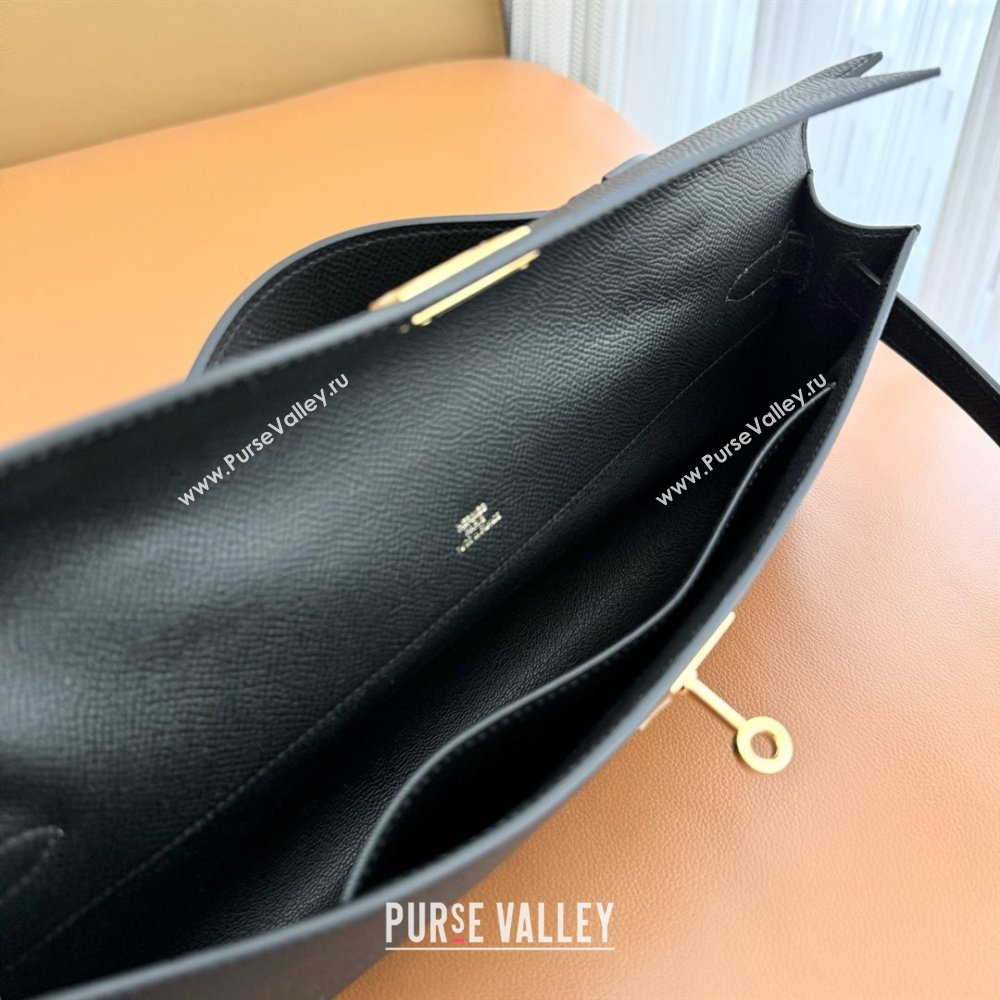 Hermes Kelly Cut Clutch Bag in Original Epsom Leather Black/Gold (Full Handmade) (AYA-25120314)