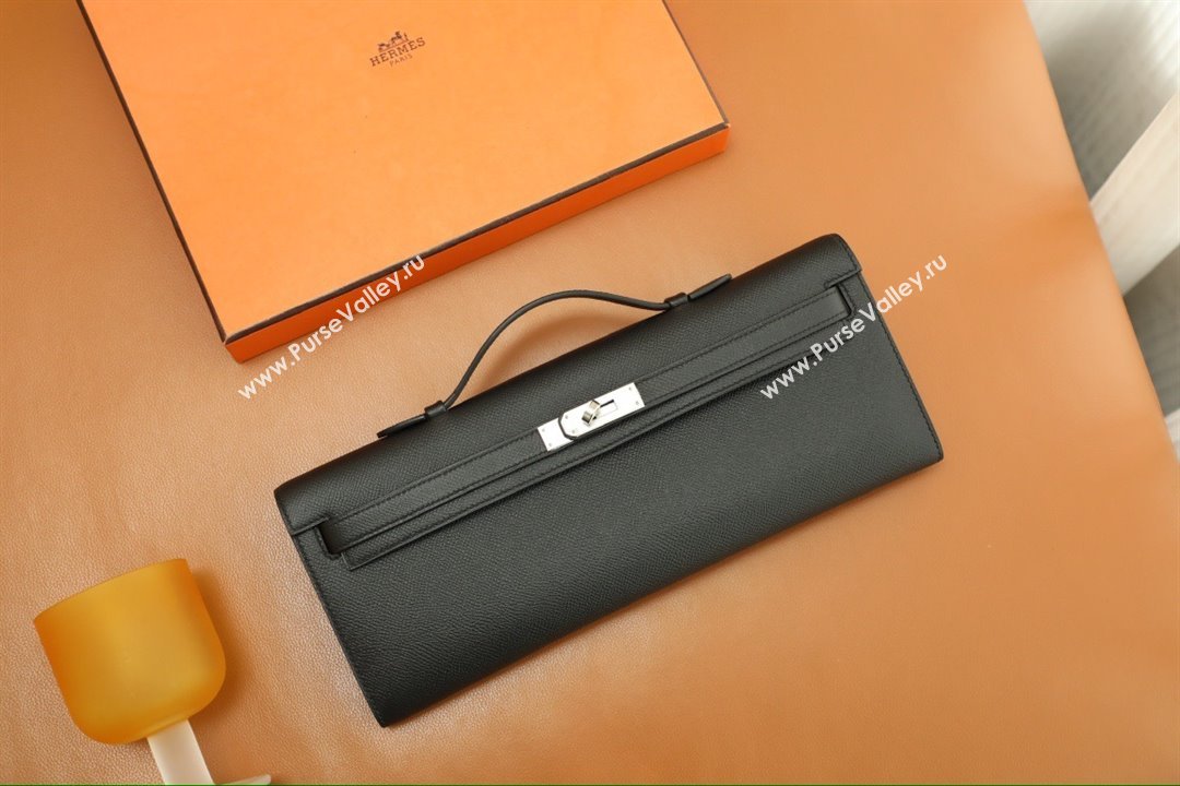 Hermes Kelly Cut Clutch Bag in Original Epsom Leather Black/Silver (Full Handmade) (AYA-25120315)