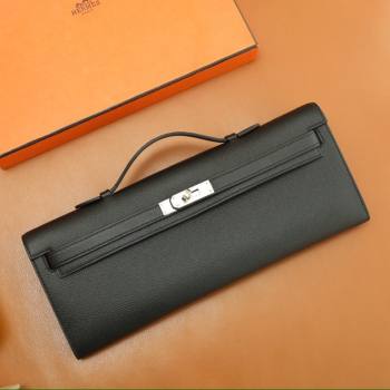 Hermes Kelly Cut Clutch Bag in Original Epsom Leather Black/Silver (Full Handmade) (AYA-25120315)