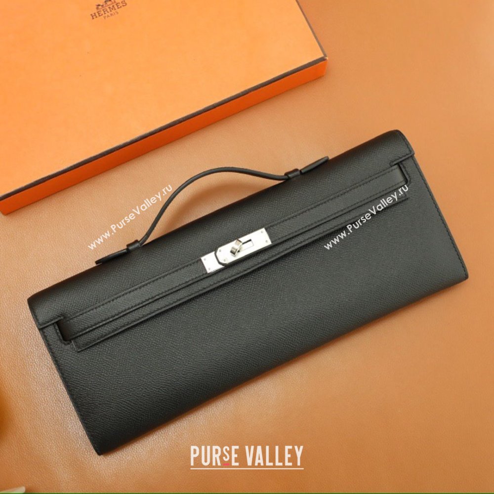 Hermes Kelly Cut Clutch Bag in Original Epsom Leather Black/Silver (Full Handmade) (AYA-25120315)