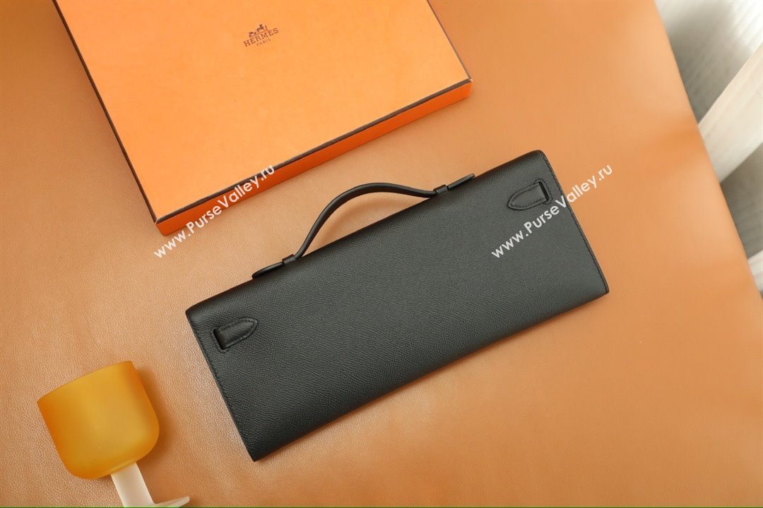 Hermes Kelly Cut Clutch Bag in Original Epsom Leather Black/Silver (Full Handmade) (AYA-25120315)