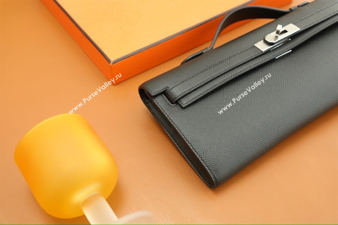 Hermes Kelly Cut Clutch Bag in Original Epsom Leather Black/Silver (Full Handmade) (AYA-25120315)