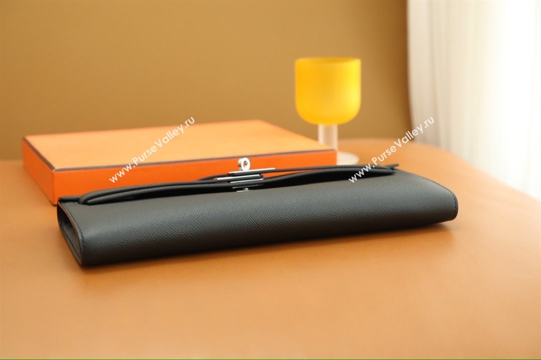 Hermes Kelly Cut Clutch Bag in Original Epsom Leather Black/Silver (Full Handmade) (AYA-25120315)