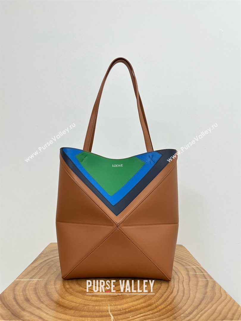 Loewe Medium Puzzle Fold Tote in Nappa Calfskin Brown/Green 2025 (KK-25120601)