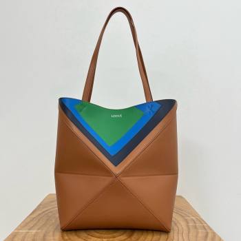 Loewe Medium Puzzle Fold Tote in Nappa Calfskin Brown/Green 2025 (KK-25120601)