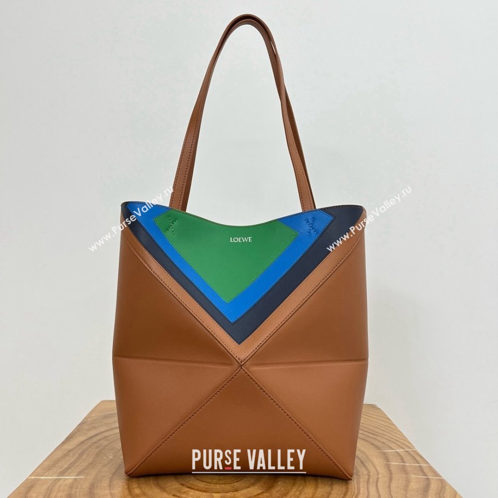 Loewe Medium Puzzle Fold Tote in Nappa Calfskin Brown/Green 2025 (KK-25120601)