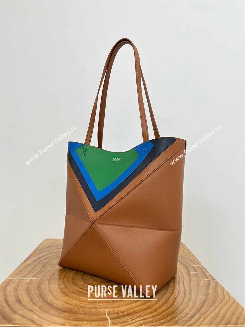 Loewe Medium Puzzle Fold Tote in Nappa Calfskin Brown/Green 2025 (KK-25120601)
