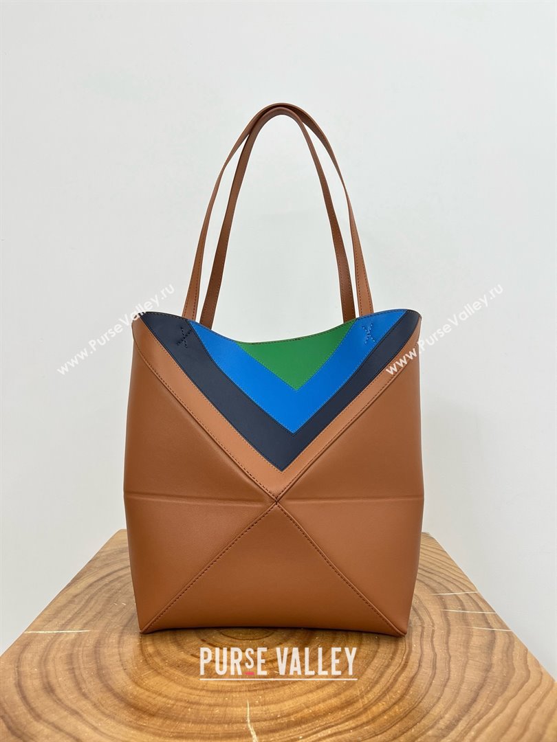 Loewe Medium Puzzle Fold Tote in Nappa Calfskin Brown/Green 2025 (KK-25120601)