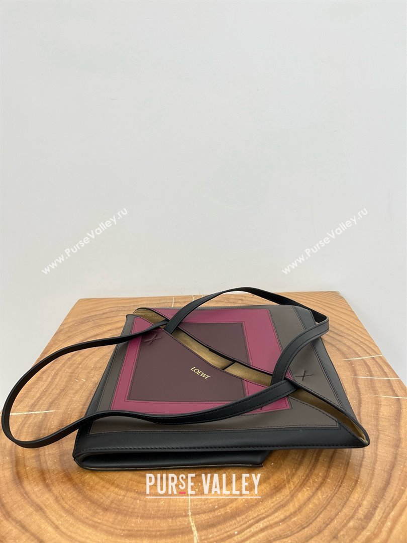 Loewe Medium Puzzle Fold Tote in Nappa Calfskin Black/Burgundy 2025 (KK-25120602)