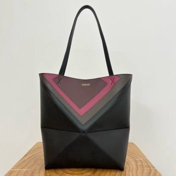 Loewe Medium Puzzle Fold Tote in Nappa Calfskin Black/Burgundy 2025 (KK-25120602)