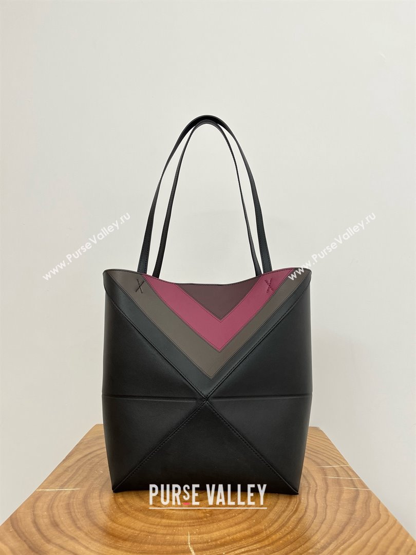 Loewe Medium Puzzle Fold Tote in Nappa Calfskin Black/Burgundy 2025 (KK-25120602)