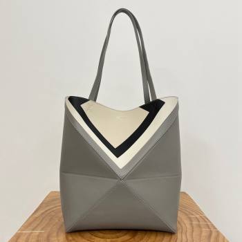 Loewe Medium Puzzle Fold Tote in Nappa Calfskin Grey/White 2025 (KK-25120603)