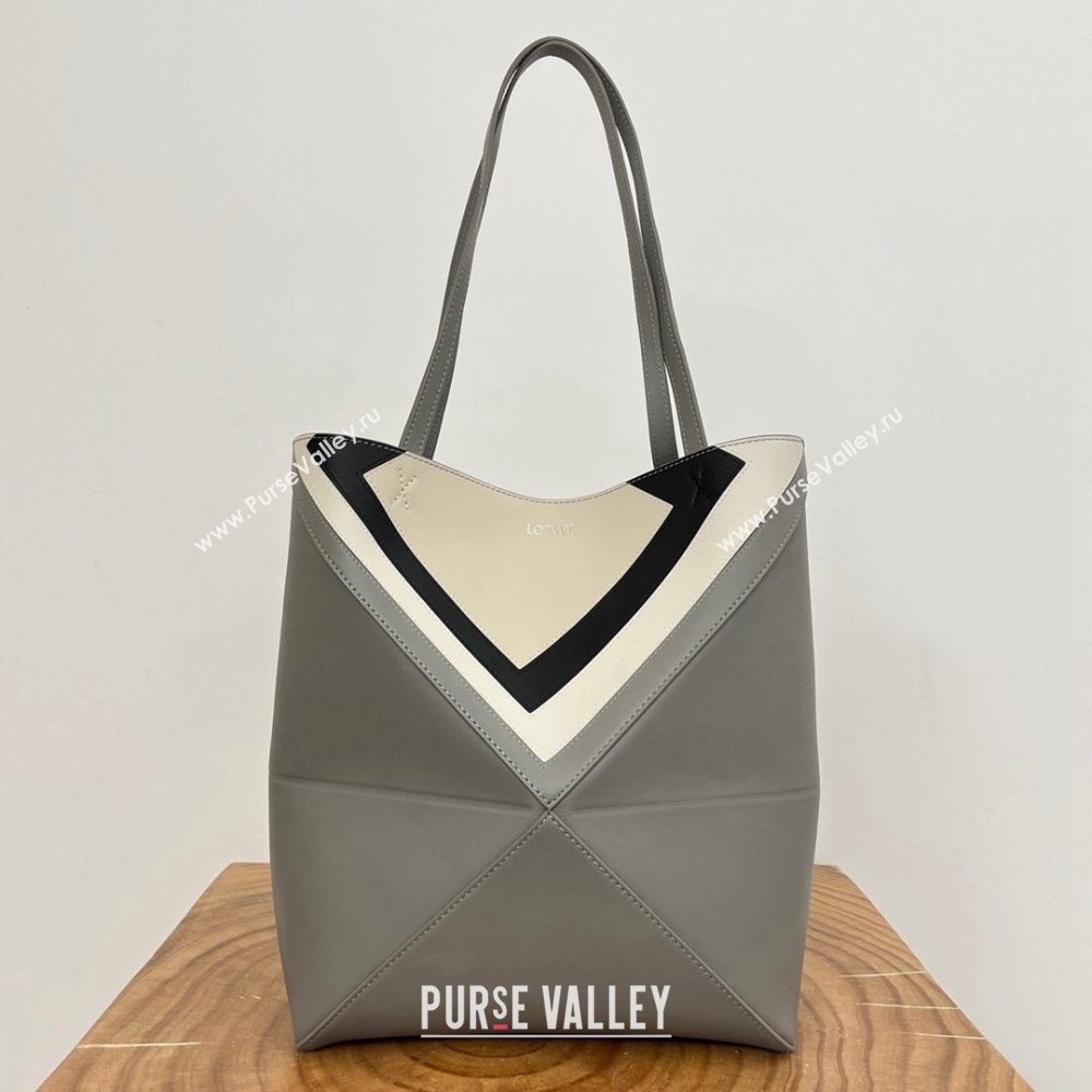 Loewe Medium Puzzle Fold Tote in Nappa Calfskin Grey/White 2025 (KK-25120603)