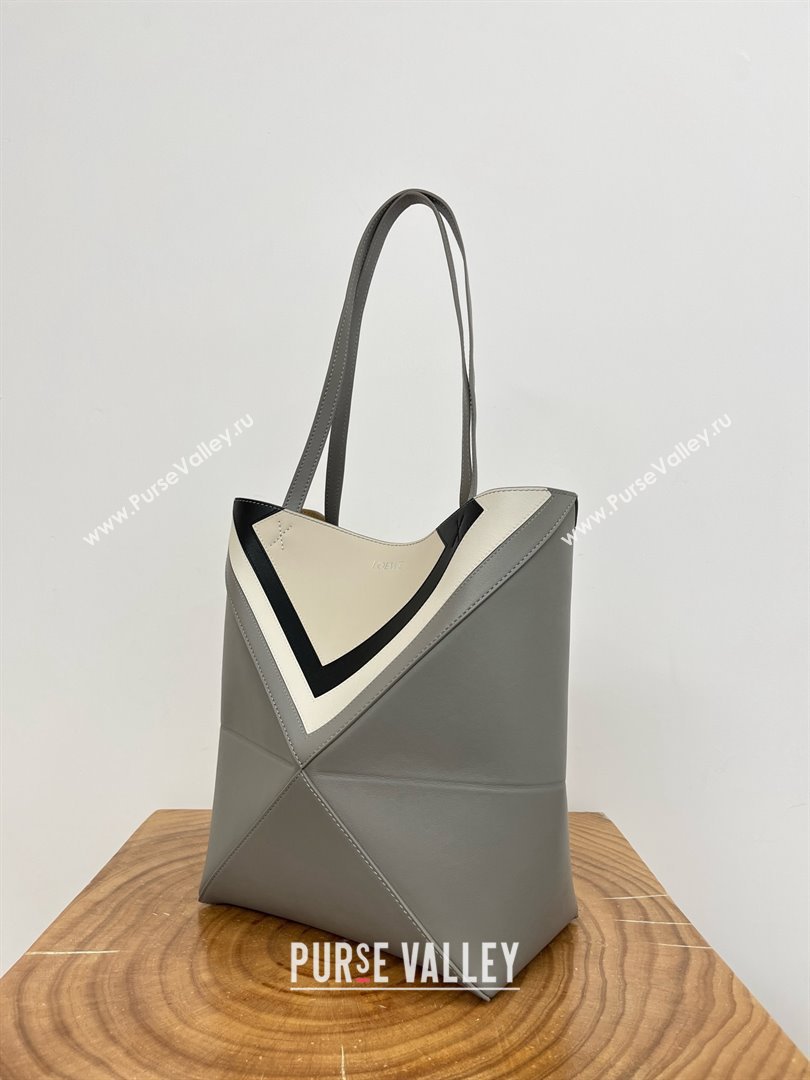 Loewe Medium Puzzle Fold Tote in Nappa Calfskin Grey/White 2025 (KK-25120603)