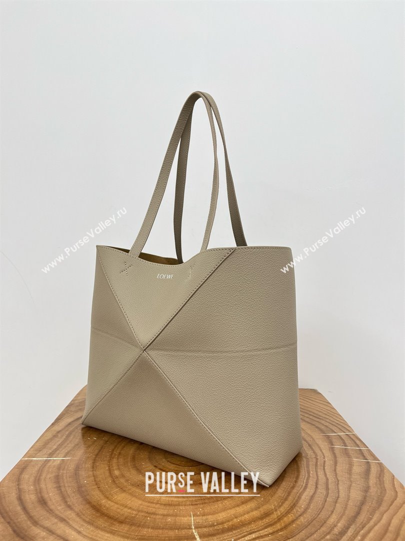 Loewe Medium Horizontal Puzzle Fold Tote in Soft Grained Calfskin Light Grey 2025 (KK-25120604)
