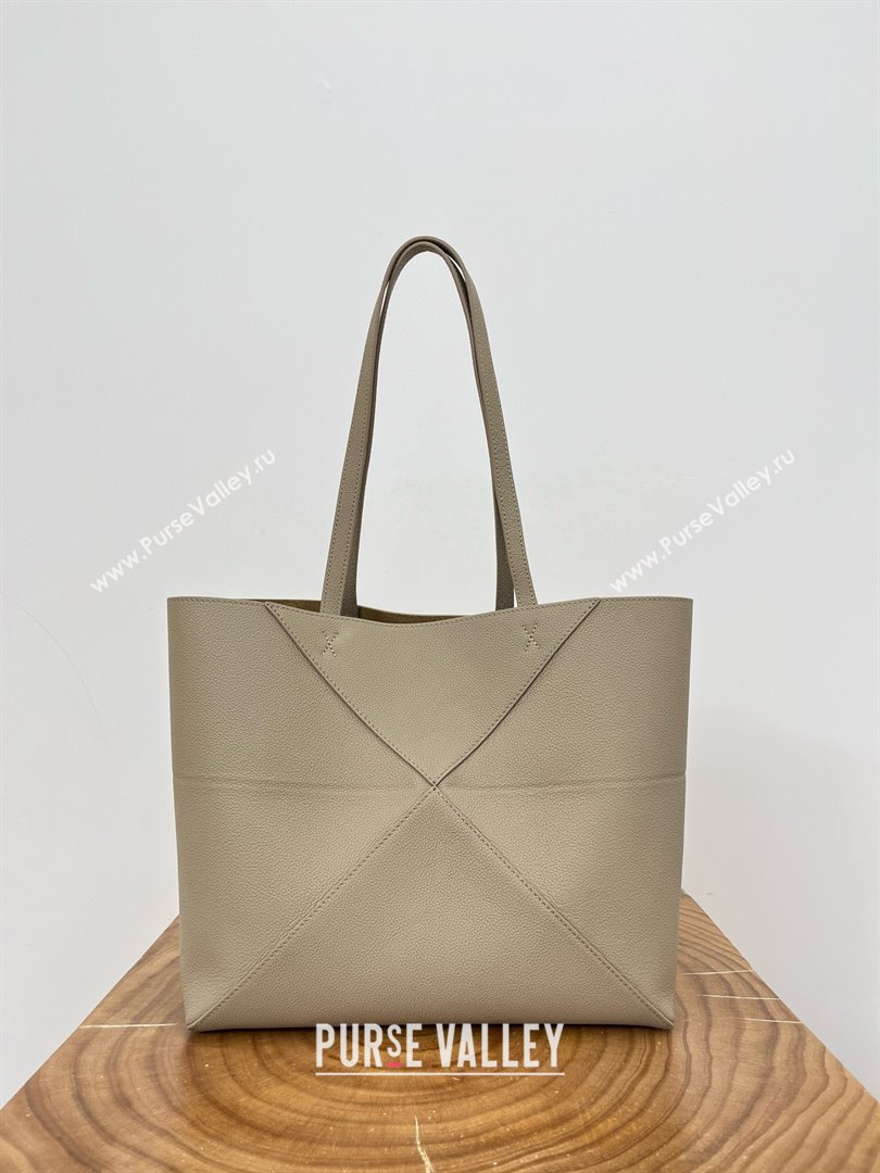 Loewe Medium Horizontal Puzzle Fold Tote in Soft Grained Calfskin Light Grey 2025 (KK-25120604)