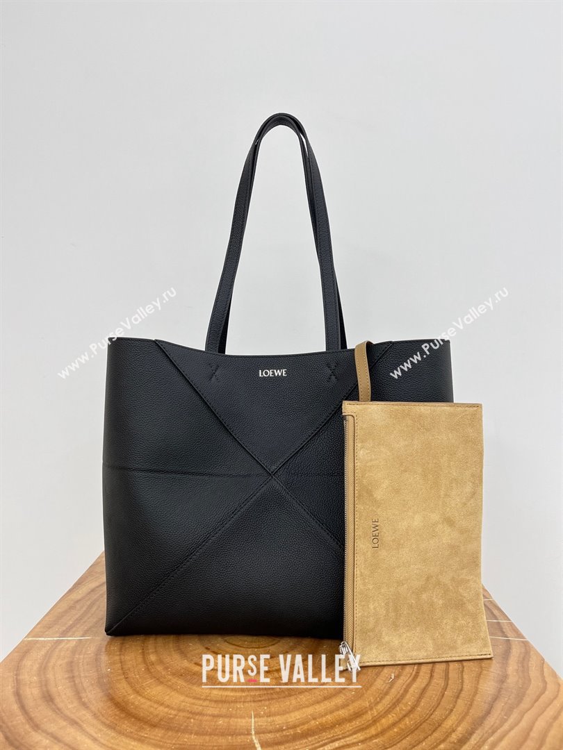Loewe Medium Horizontal Puzzle Fold Tote in Soft Grained Calfskin Black 2025 (KK-25120605)