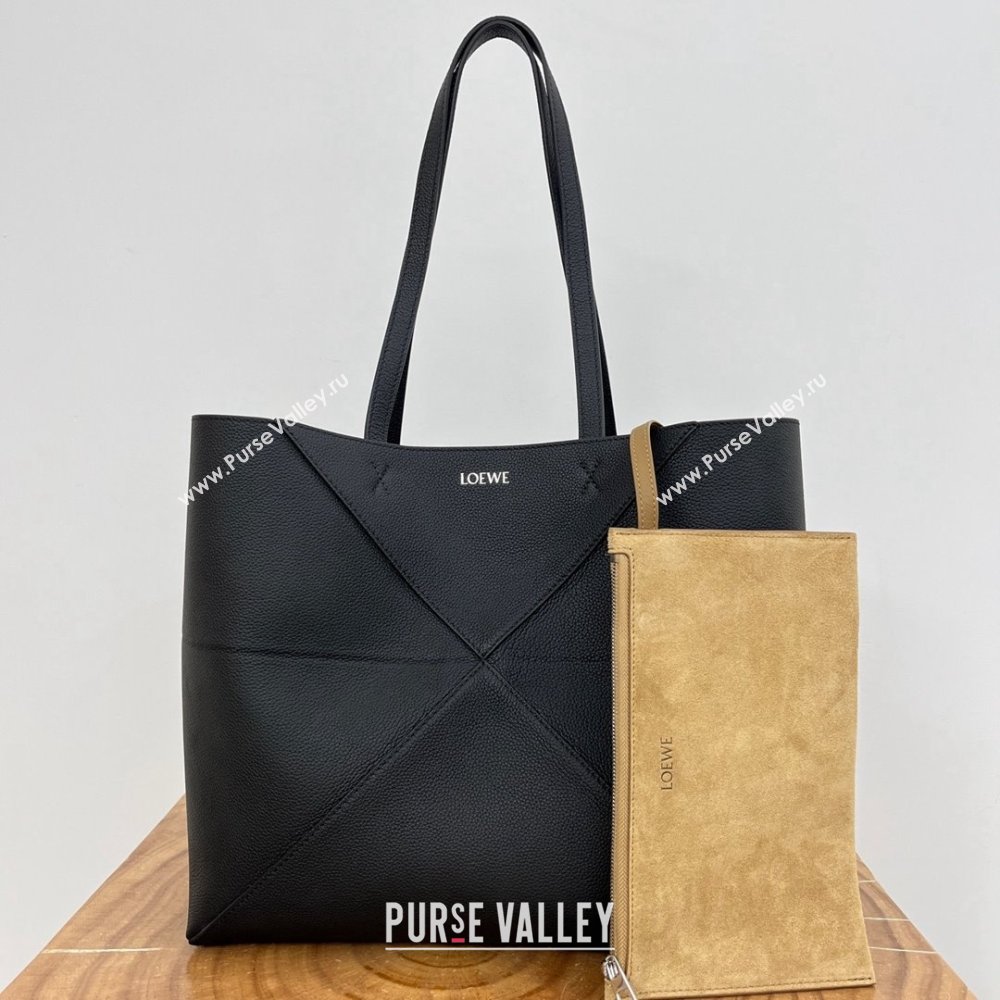 Loewe Medium Horizontal Puzzle Fold Tote in Soft Grained Calfskin Black 2025 (KK-25120605)