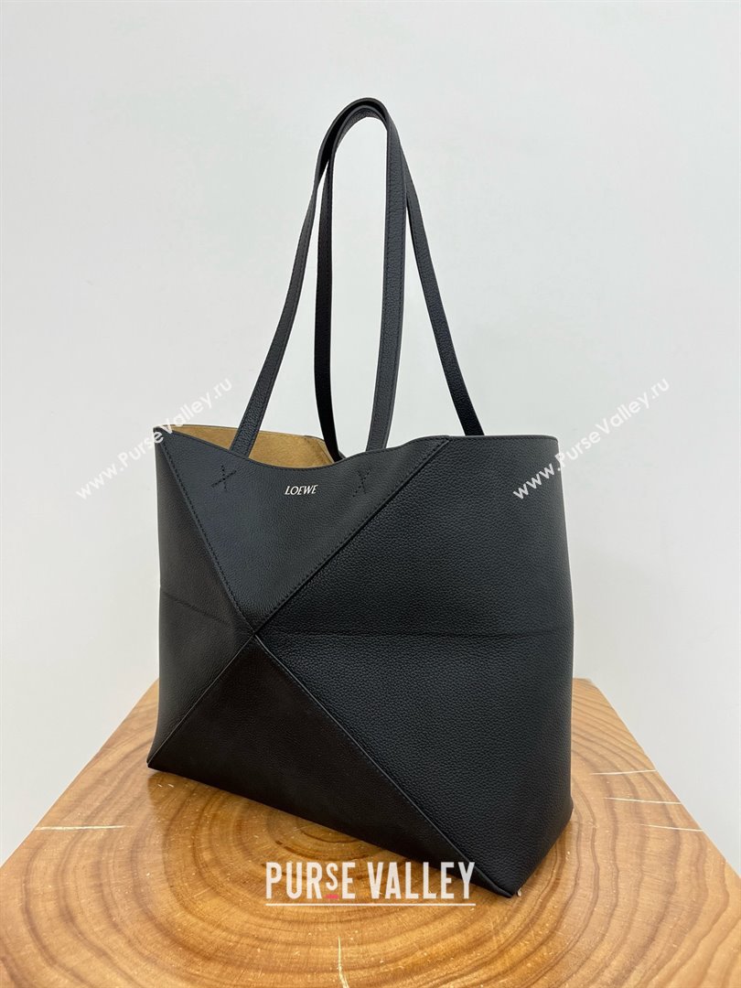 Loewe Medium Horizontal Puzzle Fold Tote in Soft Grained Calfskin Black 2025 (KK-25120605)