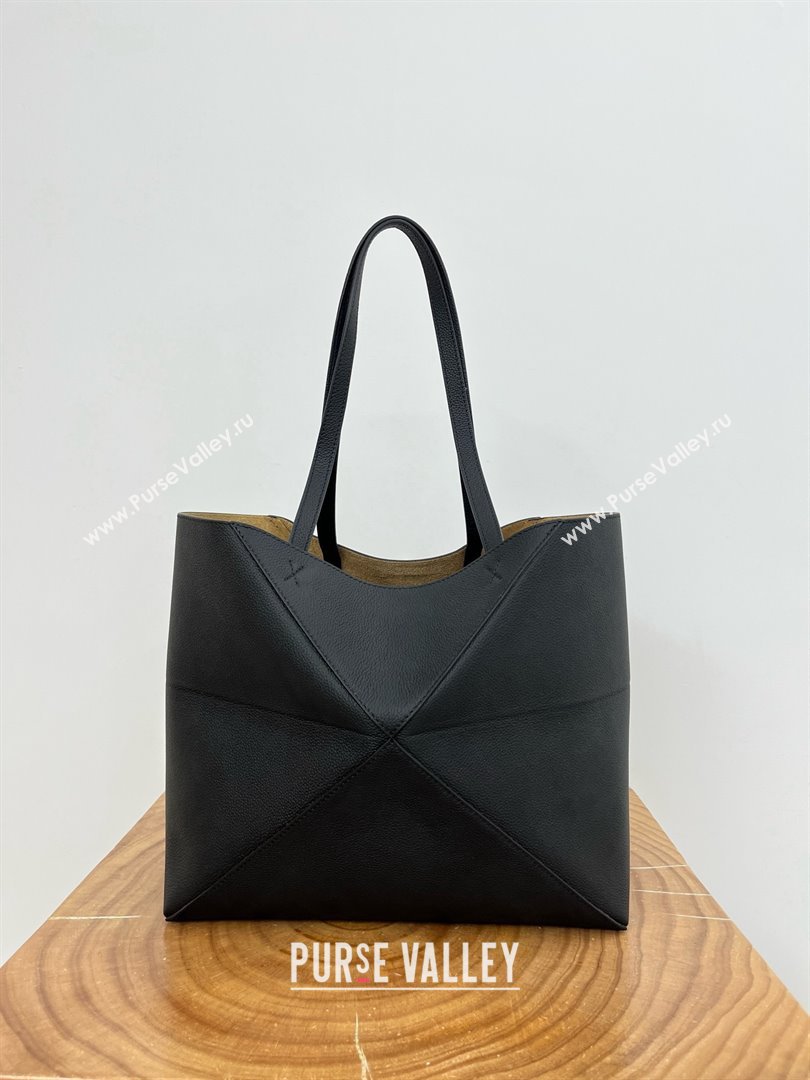 Loewe Medium Horizontal Puzzle Fold Tote in Soft Grained Calfskin Black 2025 (KK-25120605)