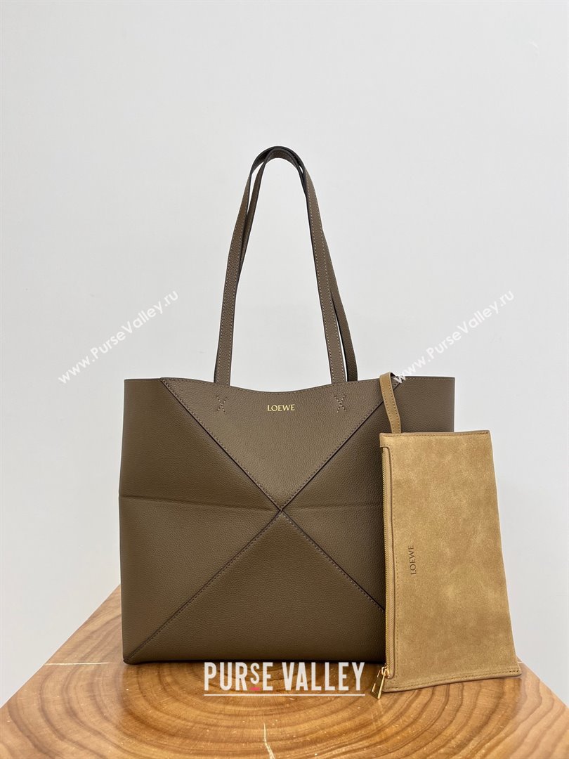 Loewe Medium Horizontal Puzzle Fold Tote in Soft Grained Calfskin Taupe 2025 (KK-25120606)