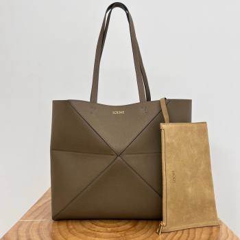 Loewe Medium Horizontal Puzzle Fold Tote in Soft Grained Calfskin Taupe 2025 (KK-25120606)