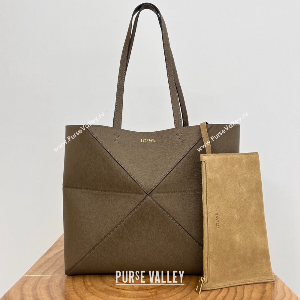 Loewe Medium Horizontal Puzzle Fold Tote in Soft Grained Calfskin Taupe 2025 (KK-25120606)