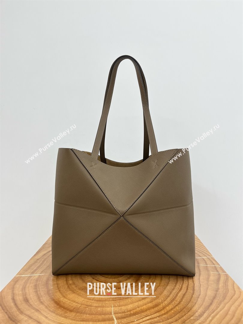 Loewe Medium Horizontal Puzzle Fold Tote in Soft Grained Calfskin Taupe 2025 (KK-25120606)