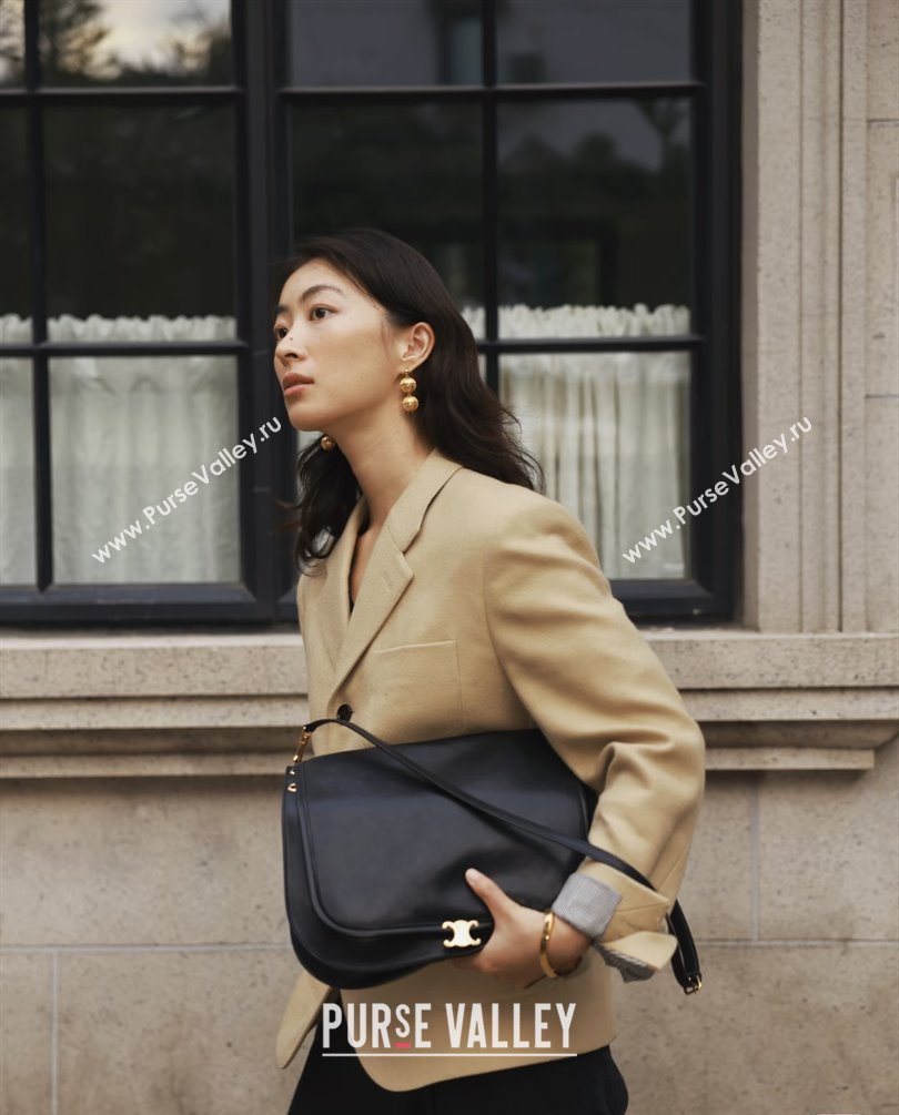 Celine Besace Soft Triomphe in Supple Shiny Lambskin 123632 Black 2025 (BL-25120902)