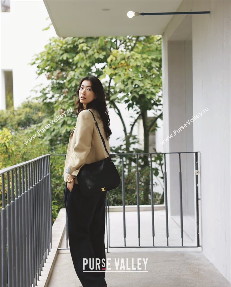 Celine Besace Soft Triomphe in Supple Shiny Lambskin 123632 Black 2025 (BL-25120902)