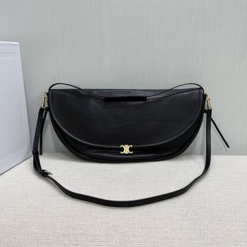 Celine Halfmoon Soft Triomphe Bag in Supple Shiny Lambskin 124142 Black 2025 (BL-25120904)