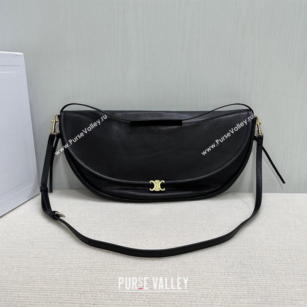 Celine Halfmoon Soft Triomphe Bag in Supple Shiny Lambskin 124142 Black 2025 (BL-25120904)
