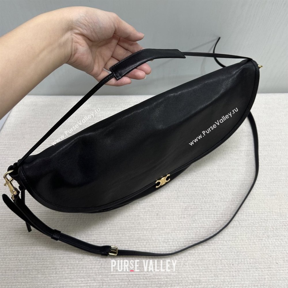 Celine Halfmoon Soft Triomphe Bag in Supple Shiny Lambskin 124142 Black 2025 (BL-25120904)