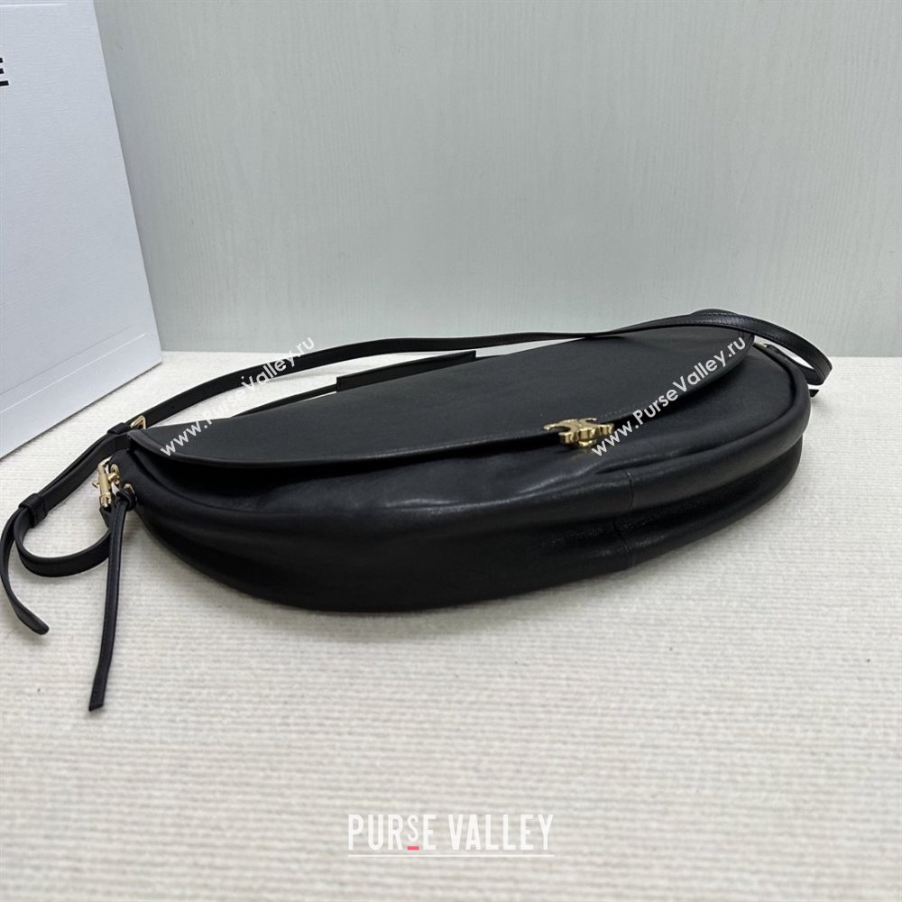 Celine Halfmoon Soft Triomphe Bag in Supple Shiny Lambskin 124142 Black 2025 (BL-25120904)