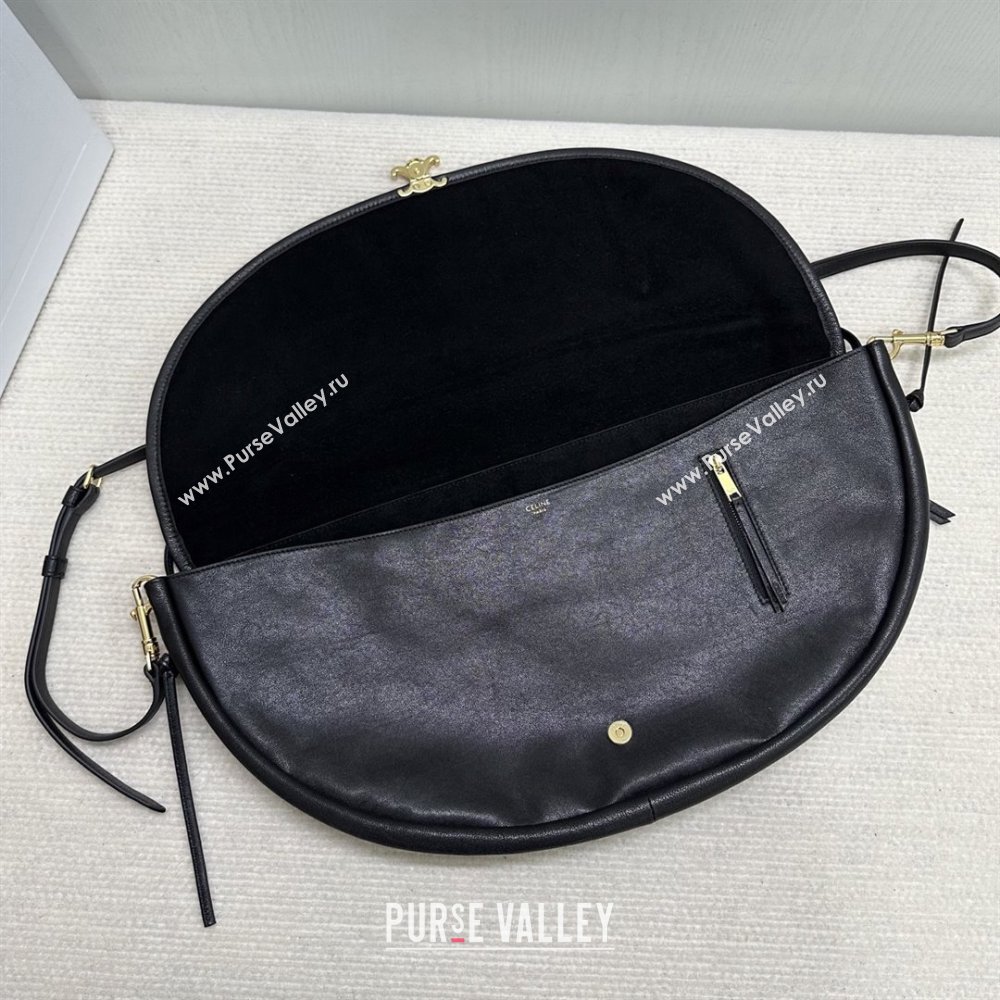 Celine Halfmoon Soft Triomphe Bag in Supple Shiny Lambskin 124142 Black 2025 (BL-25120904)