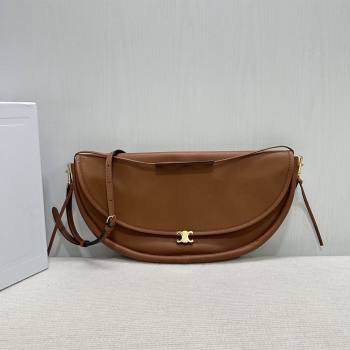 Celine Halfmoon Soft Triomphe Bag in Supple Shiny Lambskin 124142 Tan 2025 (BL-25120905)