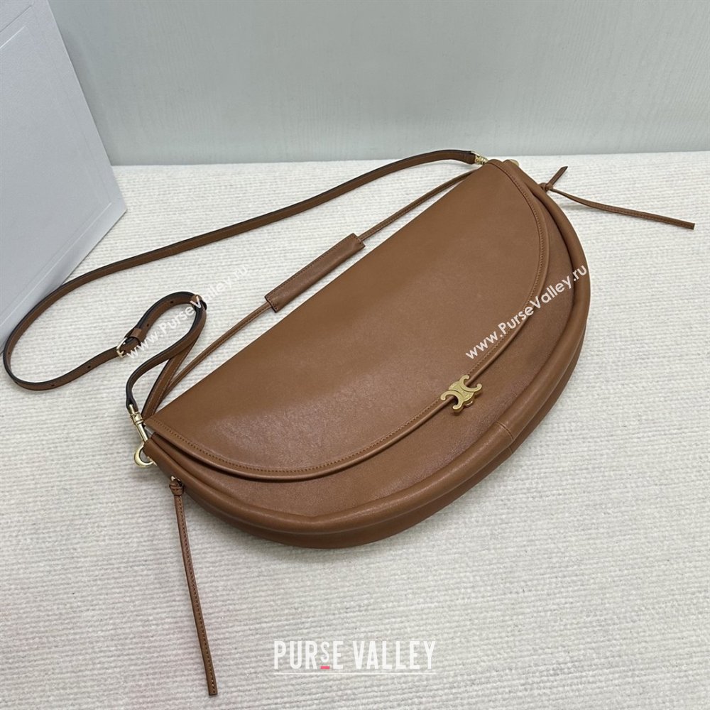Celine Halfmoon Soft Triomphe Bag in Supple Shiny Lambskin 124142 Tan 2025 (BL-25120905)