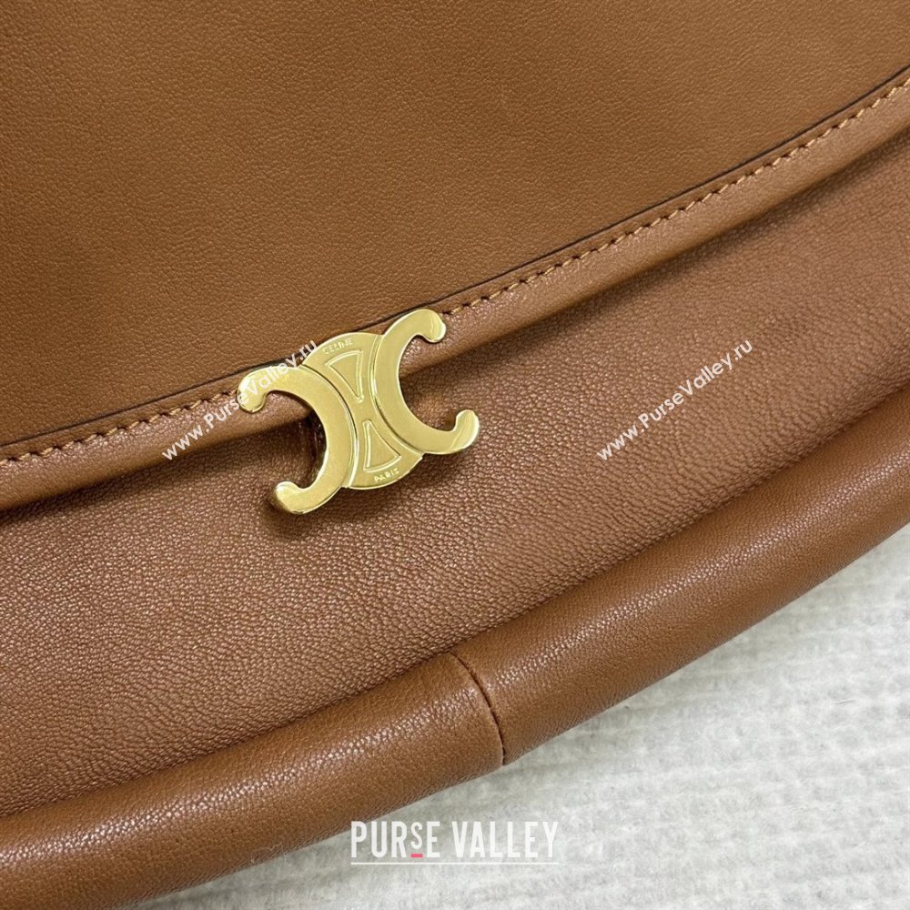 Celine Halfmoon Soft Triomphe Bag in Supple Shiny Lambskin 124142 Tan 2025 (BL-25120905)