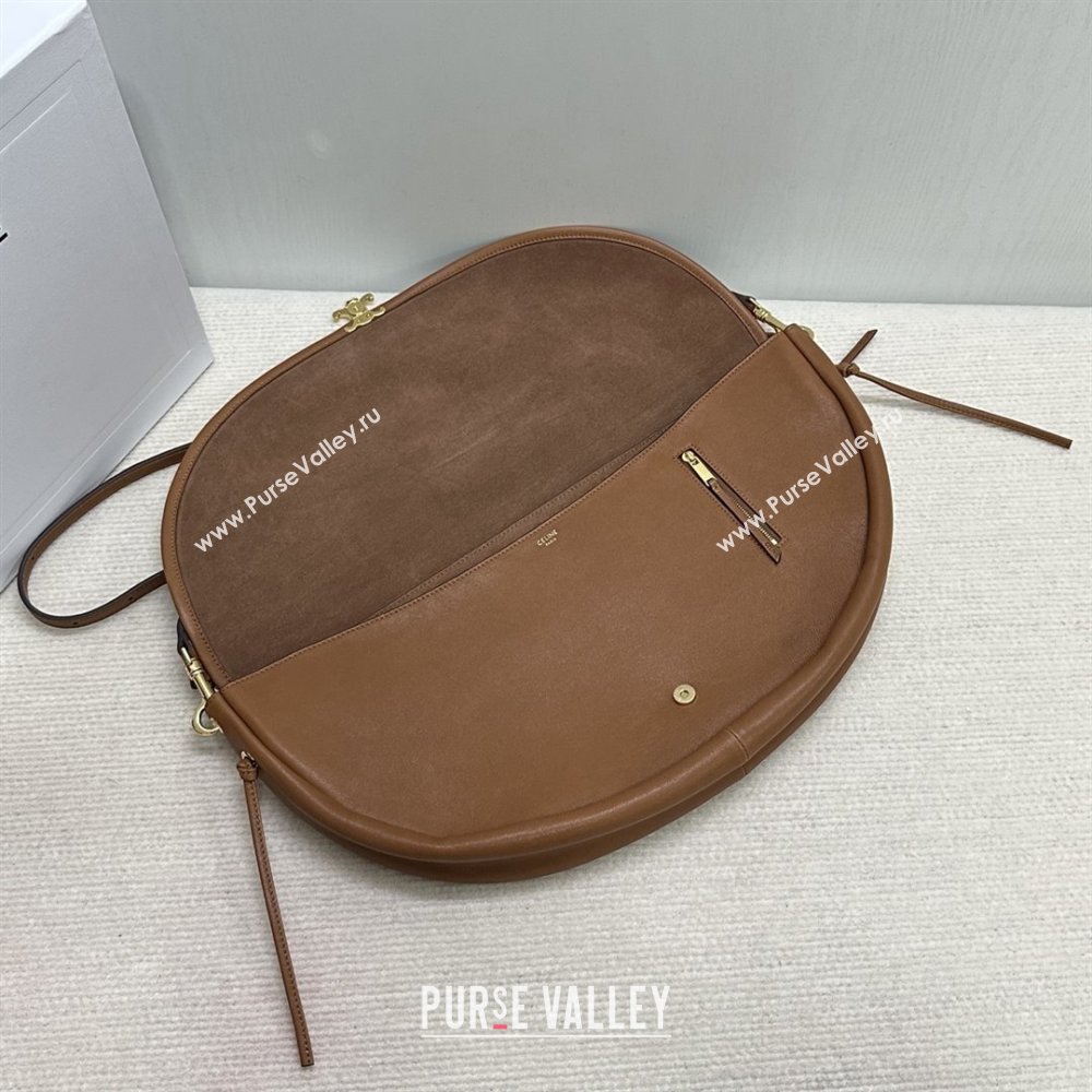 Celine Halfmoon Soft Triomphe Bag in Supple Shiny Lambskin 124142 Tan 2025 (BL-25120905)