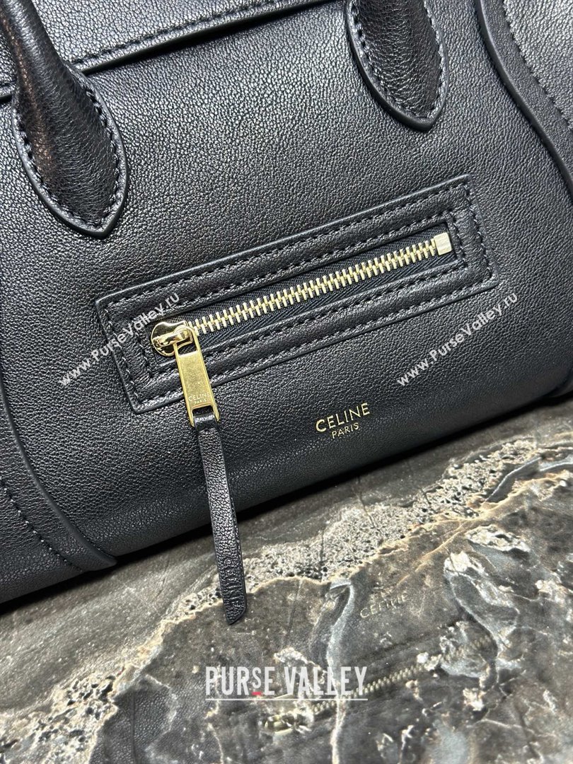 Celine Small New Luggage in Supple Shiny Lambskin 124213 Black 2025 (BL-25120907)